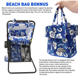 Beach cart Deluxe Flower Pattern EasyGo Beach Cart Deluxe–Heavy Duty Folding Design–Large Wheels for Sand–Holds 4 Beach Chairs–Storage Pouch–Beach Umbrella Holder–Removable Beach Bag-Flower Pattern