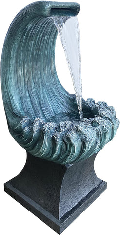 Ocean Wave Water Fountain with LED Light - Fiberglass Resin – Outdoor/Indoor – Great for Ocean Lovers and Surfers - 40” Tall X 18” Wide