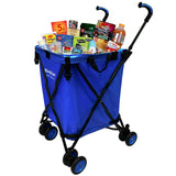 EasyGo Cart Folding Grocery Shopping and Laundry Utility Cart – Removable Water-Resistant Canvas Bag - Front Locking Swivel Wheels – Rear Brakes - Easy Folding - 120lbs Capacity – Copyrighted – Blue