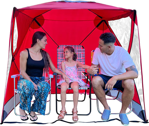 CoverU Sports Tent Pod SUN Protection – Pop Up 2 Person Hot Climate Canopy Shelter – Patent Pending - RED