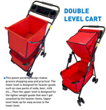 EasyGo Deluxe Cart Folding Grocery Shopping and Laundry Utility Cart – Unique Double Level Cart - Front Swivel Wheels - Easy Folding - 150lbs Capacity – Patent Pending – RED