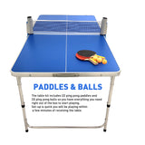 EasyGo Product Ping Pong Table Tennis Space Saving & Easy Storage Includes (2) Regulation Paddles (3) Balls and (1) Easy Clamp Net Table Size 5 Foot X 2.5 Foot Legs 24”-28” Tall - Blue 5ft