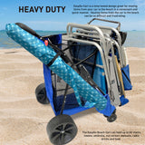 EasyGo Beach Cart–Heavy Duty Folding Design–Large Wheels for Sand–Holds 4 Beach Chairs–Storage Pouch–Beach Umbrella Holder–Blue Stripes