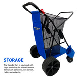EasyGo Beach Cart–Heavy Duty Folding Design–Large Wheels for Sand–Holds 4 Beach Chairs–Storage Pouch–Beach Umbrella Holder–Blue Stripes