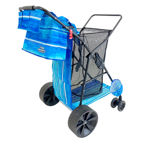 EasyGo Product Fishing Cart Wagon & Fishing Chair Combo Package – Cart Holds 5 Fishing Poles & Has Large Air Wheels – Cooler Platform – Storage