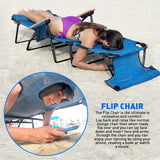 EasyGo Product FLIP Face Down Tanning Chaise Lounge Chair with Face & Arm Holes - 4 Legs Support - Textilene Material - 6 Position - Arm Head Rest Pillow - Beach or Home Use - PATENTS Pending, Blue