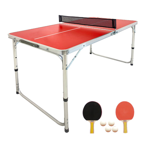 Mini Kids Ping Pong Table Tennis – Space Saving & Easy Storage – Includes (2) Regulation Paddles (4) Balls and (1) Net – Table Size 4 Foot X 2 Foot – Legs 24”-28” Tall - RED