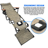 EasyGo Product FLIP Face Down Tanning Chaise Lounge Chair with Face & Arm Holes - 4 Legs Support - Textilene Material - 6 Position - Arm Head Rest Pillow - Beach or Home Use - PATENTS Pending, Tan