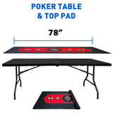 Poker Table & Top Pad – Great for Texas Holdem Casino Style – 78” X 36” Rectangle Table and Mat – Portable Rolling Rubber is Foldable – Professional 3 Layers - Includes Carry Bag, Black