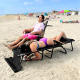 EasyGo Product FLIP Face Down Tanning Chaise Lounge Chair with Face & Arm Holes - 4 Legs Support - Textilene Material - 6 Position - Arm Head Rest Pillow - Beach or Home Use - PATENTS Pending, Black