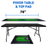 Poker Table & Top Pad – Great for Texas Holdem Casino Style – 78” X 36”Rectangle Table and Mat – Portable Rolling Rubber is Foldable – Professional 3 Layers - Includes Carry Bag, Green