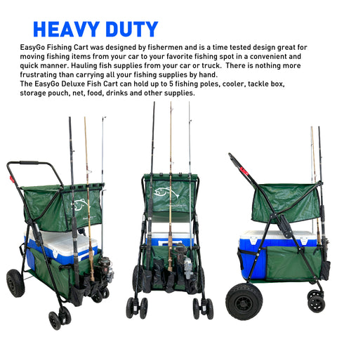 Fishing Cart Wagon - Holds 5 Fishing Poles – LARGE Air Wheels – Cooler –  EasyGo Products
