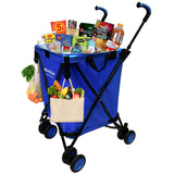 EasyGo Cart Folding Grocery Shopping and Laundry Utility Cart – Removable Water-Resistant Canvas Bag - Front Locking Swivel Wheels – Rear Brakes - Easy Folding - 120lbs Capacity – Copyrighted – Blue