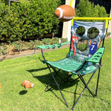 XXL Giant Football Toss Game & Tailgating Chair Combo - 8’ Tall - Outdoor Football Game for 2-4 people – Includes Footballs, Air Pump, Kicking Tee & Storage Bag – Tailgating, Backyard, Beach & Parks