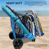 EasyGo Product Beach Cart Deluxe – Heavy Duty Folding Cart Beach Wagon Design – Large Sand Wheels – Holds 4 Beach Chairs – Storage Pouch-Beach Umbrella Holder–Removable Beach Bag - Striped Pattern
