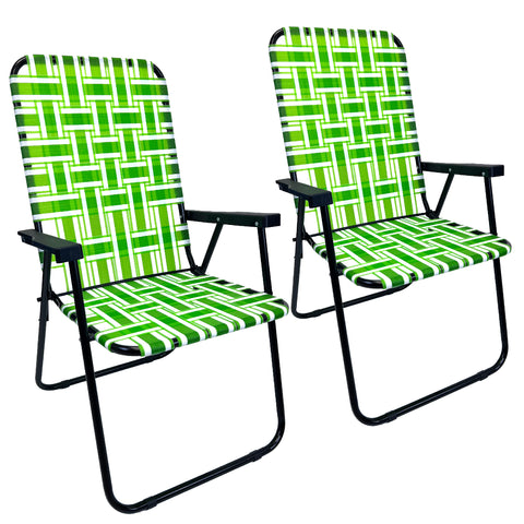 Web Chair – Lightweight & Portable – Retro Style Lawn Chair – High Back Design - Outdoor Chair for Backyard, Camping, Sporting Events, Concerts, Football Games – Easy Folding (Dark/Light Green) 2 Pack