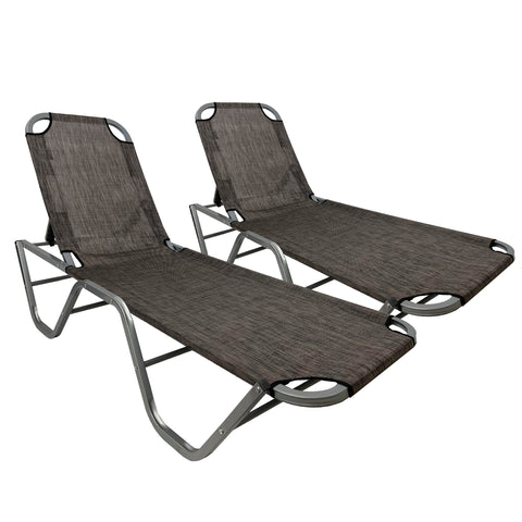 EasyGo Patio Chaise Lounger – Aluminum Patio Sun Lounge Chair – Adjustable Reclining – Outdoor Patio Beach Porch Swing Pool - Five-Position Recliner - Lightweight All Weather – BROWN 2 PACK