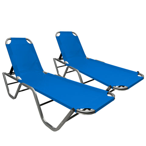 EasyGo Product Chaise Lounger – Aluminum Sun Lounge Chair – Adjustable Outdoor Patio Beach Porch Swing Pool-Five-Position Recliner-Lightweight All Weather, 2 Pack Blue