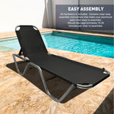 EasyGo Product Chaise Lounger – Aluminum Sun Lounge Chair – Adjustable Outdoor Patio Beach Porch Swing Pool-Five-Position Recliner-Lightweight All Weather, 2 Pack Black