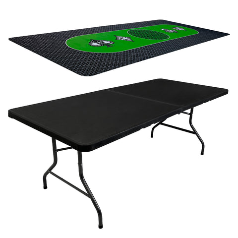 Poker Table & Top Pad – Great for Texas Holdem Casino Style – 78” X 36”Rectangle Table and Mat – Portable Rolling Rubber is Foldable – Professional 3 Layers - Includes Carry Bag, Green